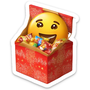 Traditional russian new year sweet gift box with handles with russian candies in wrappers for kids sticker
