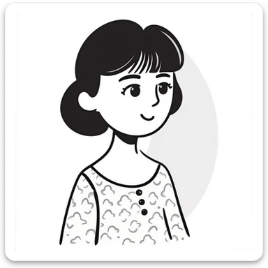 Attractive woman with dark brown bangs and light natural makeup sticker