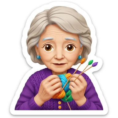 elderly woman knitting sticker