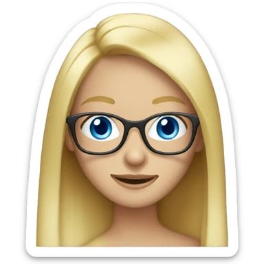 Long blonde hair girl blue eyes with glasses behind laptop sticker
