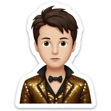 Arthur Rimbaud with dark brown hair, bronze sequin outfit  sticker