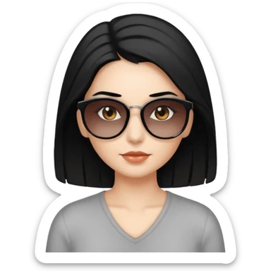 My Sexy wife with sunglasses, black hair, and awesomeness. She has some gray, she's super cute. She has brown eyes and is just lovely. Her hair is down her back. No earrings. She is natural beauty. She is 54 with some gray roots. And i love her so much sticker
