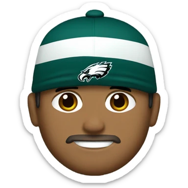 Hispanic man freckles dark blonde hair bark light brown beard Philly eagles shirt and cap  sticker