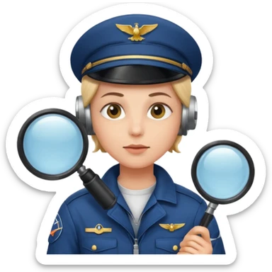 pilot looking through a magnifying glass sticker