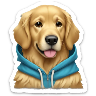 Golden retriever wearing a hoodie sticker