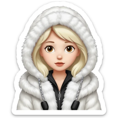 Girl White in a big white fur coat with hood on sticker