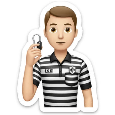 A sports referee with a whistle wearing black and white striped shirt sticker