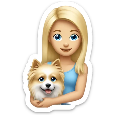 Blonde girl blue eyes holding spitz  sticker