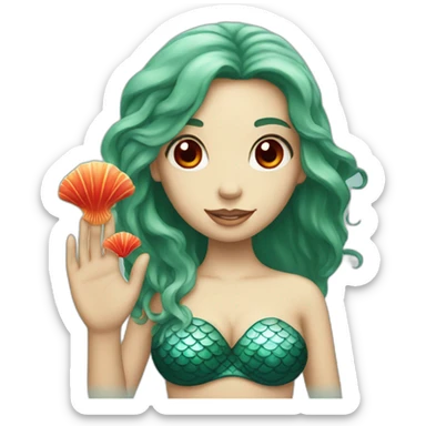 mermaid with red eyes with a shell in her left hand sticker