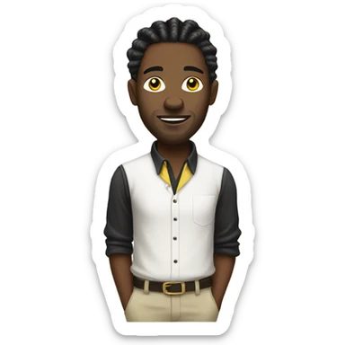Black guy with Black and yellow dreads with a white shirt sticker