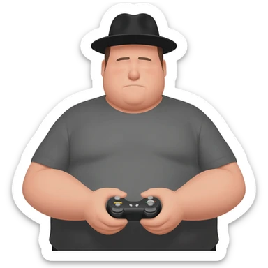 morbidly obese guy holding a controler and wearing a fedora sticker