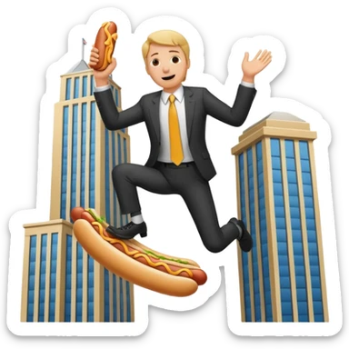 a person awde wanking while jumping off a building while making hotdogs on a pinetree sticker