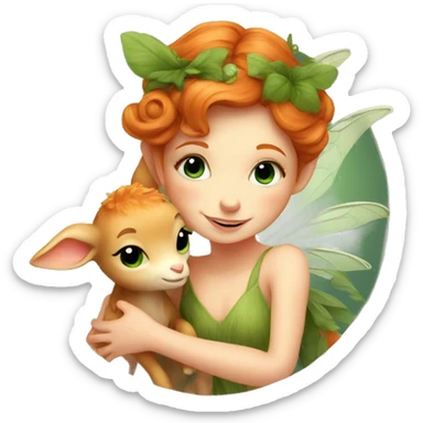 Beautiful ginger fairy with a baby fawn  sticker
