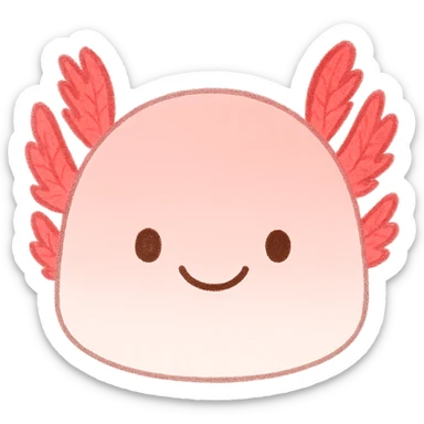 Add a simple smiley face to the axolotl head, keeping the style consistent with the original image. The original style is a cute, soft, pastel-colored illustration with a smooth and gentle look. Maintain this style in the edit. Remove the background entirely. sticker