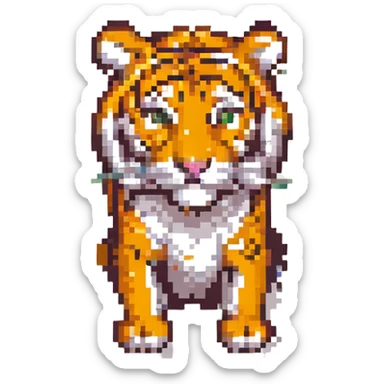 Add a pixel art jungle background while keeping the tiger as the main focus. sticker
