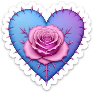 Stitched soft rose-thorny barb-wired patched up pastel pink-violet-blue-gradients heart sticker