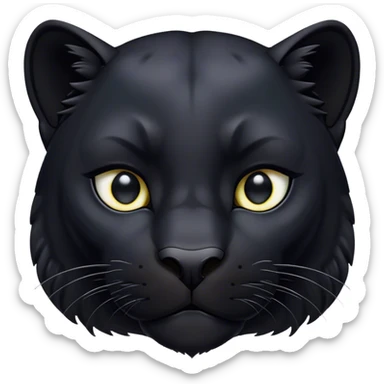 Cinematic Noble black Panther Portrait Emoji, Poised and regal, with a sleek, muscular build draped in glossy, midnight-black fur and piercing, luminescent eyes, Simplified yet sharp and sophisticated features, highly detailed, glowing with a soft, mysterious glow, high shine, intelligent and enigmatic, stylized with an air of stealthy authority, focused and commanding, soft glowing outline, capturing the essence of a watchful and confident jungle guardian that appears ready to prowl out of the screen with effortless authority! sticker