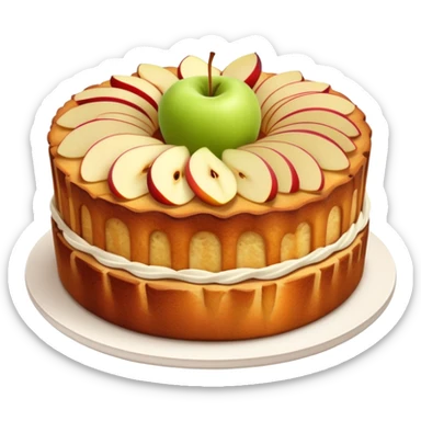 cinematic-realistic-apfelkuchen-dessert-emoji,-depicted-as-a-classic-apple-cake-with-cinnamon-and-thinly sliced apples on the top a few neatly spread out-rendered-with-soft-textures-and-warm,-inviting-lighting. sticker