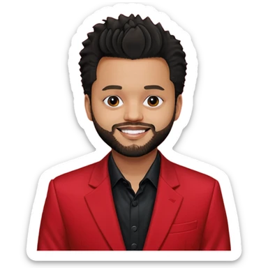 The Weeknd with black shirt, red suit jacket sticker