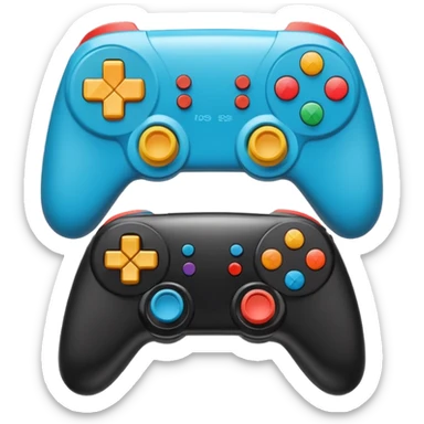 Create a modern, high-quality emoji featuring two gaming controllers to represent multiplayer gaming. keep it side by side and rotate the sides in opp direction and cartoon style  sticker