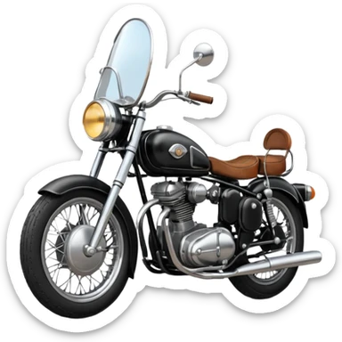 Illustrate a vintage motorcycle with round headlamp & rustic metal parts sticker