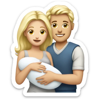 blonde european couple holding newborn sticker