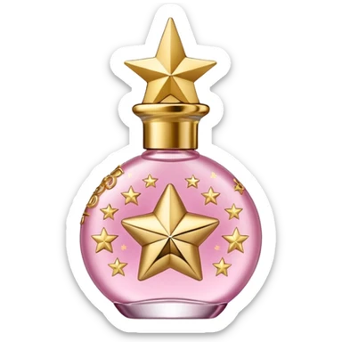 Create small pink perfume and Sol de janeiro inscriptions and small stars sticker