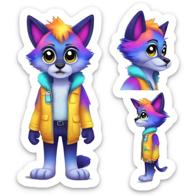 Furry, sparkle, iridescent, colorful, neon, edgy, cool, beautiful, divine, animal, anthro, full body, fursona, protogen sticker