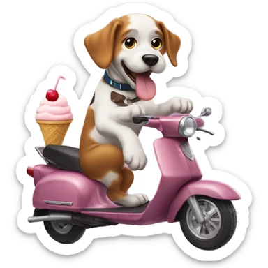 A dog riding a scooter with ice cream sticker