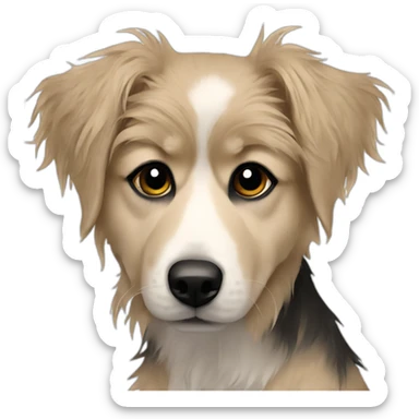 messy fur mixed breed beige black eyes dog sticker