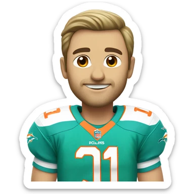 Caucasian wearing Miami Dolphins jersey with the number one on it sticker