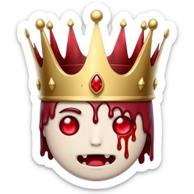 A Discord emoji of a jagged iron crown with a single large ruby dripping blood. Dark Lord aesthetic, bold red and black colors, white background. sticker