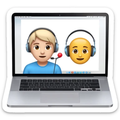 Online course, laptop screen with a person emerging teaching something. Lesson, video course, semi 3D emoji style sticker