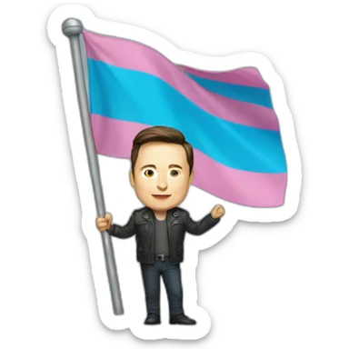Elon Musk holding a Transgender Flag sticker
