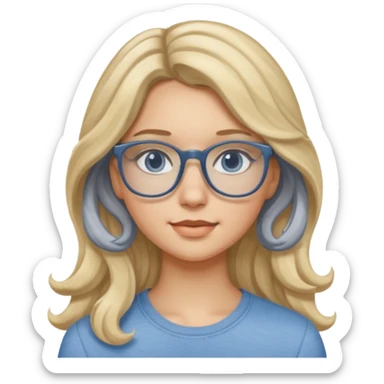 Fille 20ans qui a des cheveux long et blond et wavy avec des lunettes et des yeux bleu- gris sticker