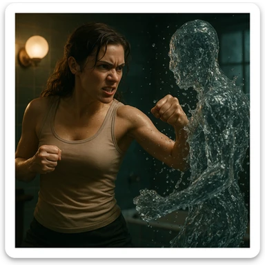 Donna che sta sconfiggendo la sua ritenzione idrica stile cinema sticker