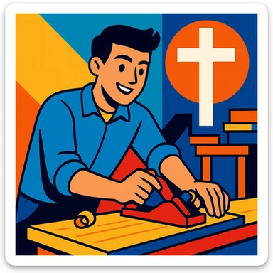 modern Christian vocational animation inspired by Brother Gabriel Taborin, contemporary style, elements of faith, youth, dynamism, vivid colors, integrated Christian symbol sticker
