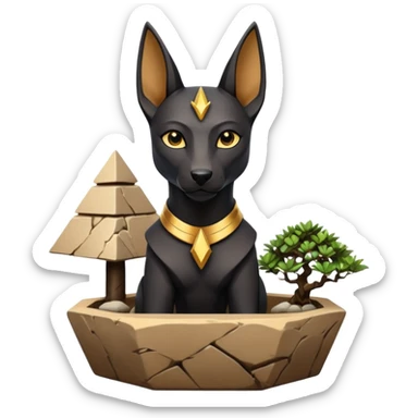  Esthetically Therapeutic silky black-haired tiny statuette young miniature Anubis and pyramid scenery stone-age cracked irregular dodecagon bonsai pot  sticker