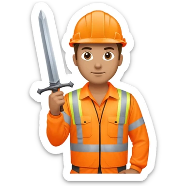 Telecoms engineer in orange hi vis with sword sticker