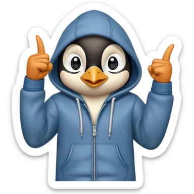 determined anthropomorphised penguin in a hoodie and jeans doing a fist pump sticker