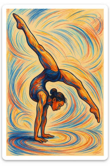 illustration of a person doing gymnastics, style 3, diverse artistic style sticker