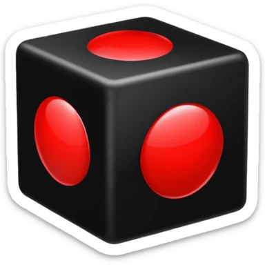 A black cube with a red r sticker
