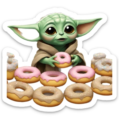 baby yoda eating donuts sticker