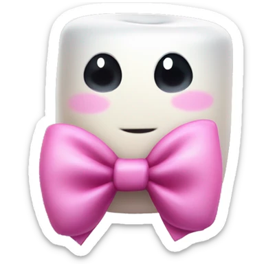 cute marshmallow with huge black sparkly eyes and a pink bow in the left corner of the marshmallow  sticker