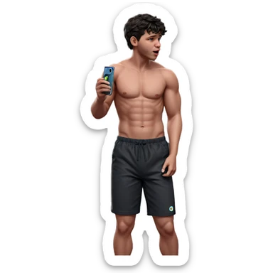topless boy with phone sticker