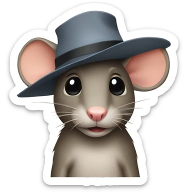 Rat in hat with paper sticker