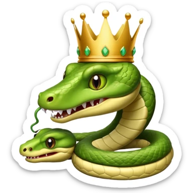 Make a snake with teeth looking calm with a crown on its head hanging a lil sticker