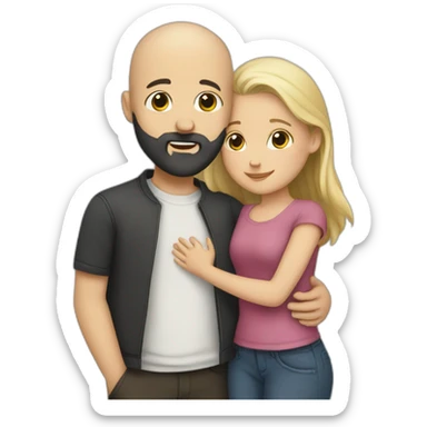 Bald white boy with black beard hugging a girl sticker