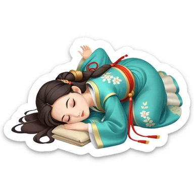 Beautiful girl in Hanfu lying on the ground sleeping sticker