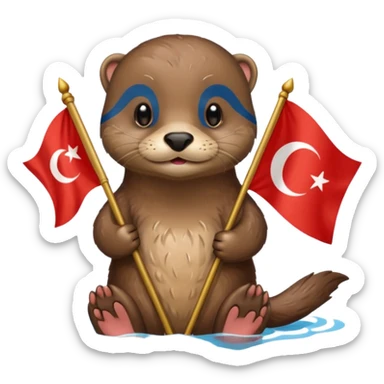 Otter with national flag of turkey sticker